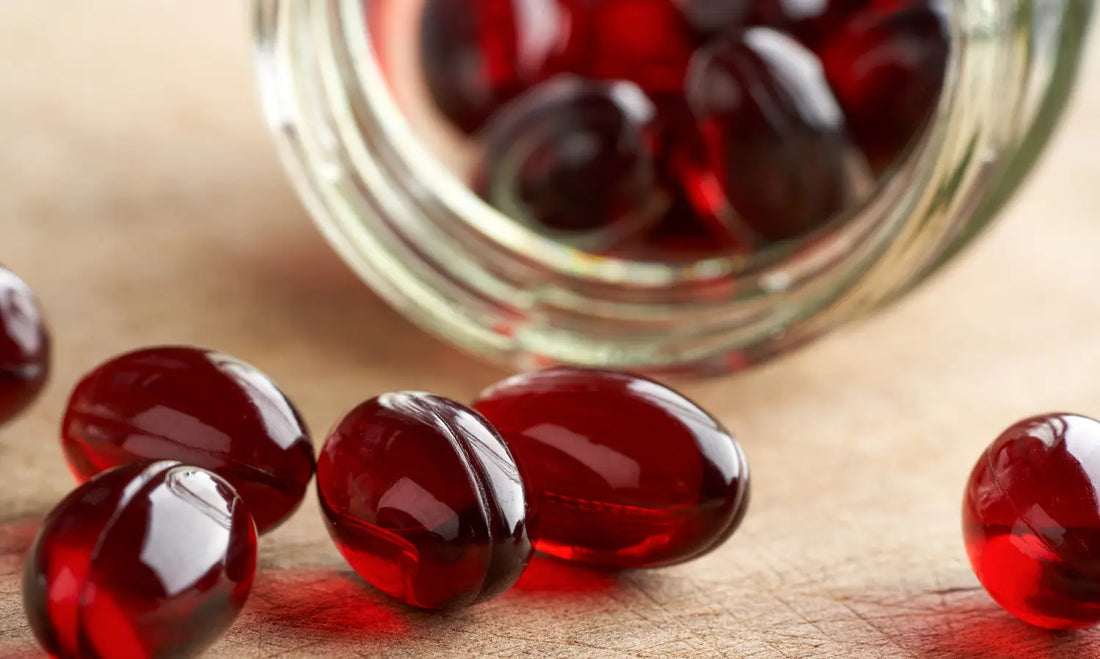 Person comparing krill oil and multivitamin labels beside breakfast before combining supplements