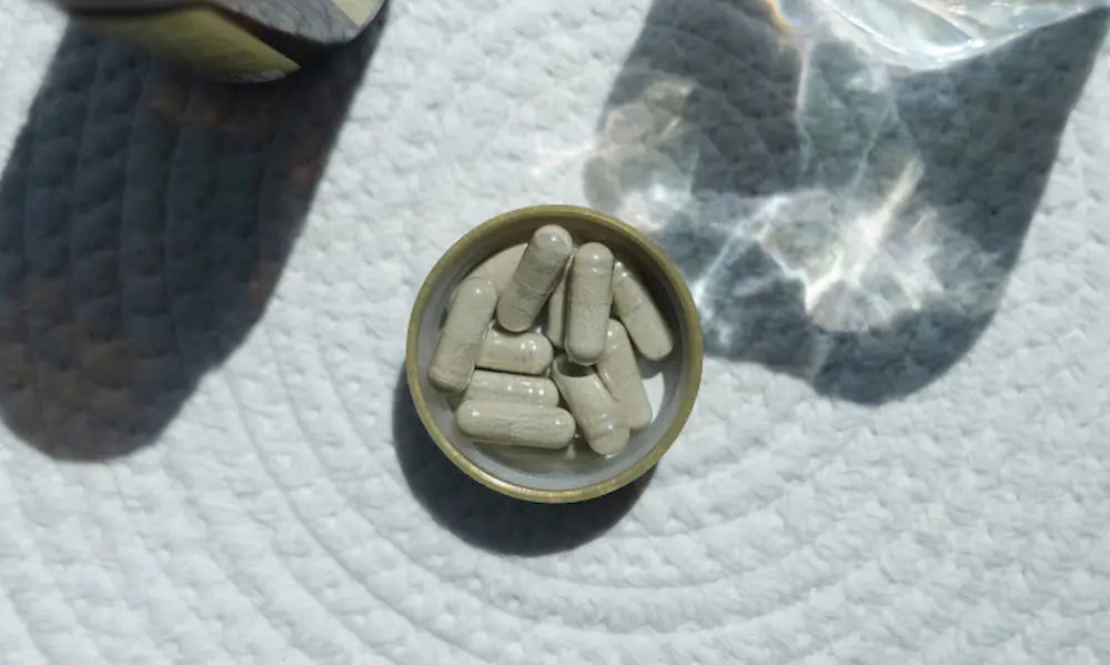 Puraz collagen capsules and powder scoop arranged for a daily serving comparison