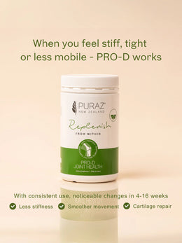 Puraz PRO-d Joint Health supplement tub for mobility and joint comfort