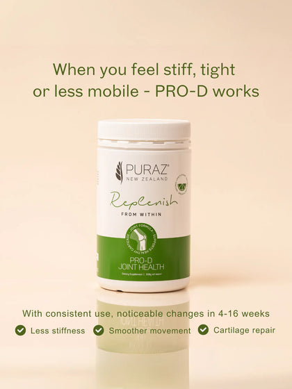 Puraz PRO-d Joint Health supplement tub for mobility and joint comfort