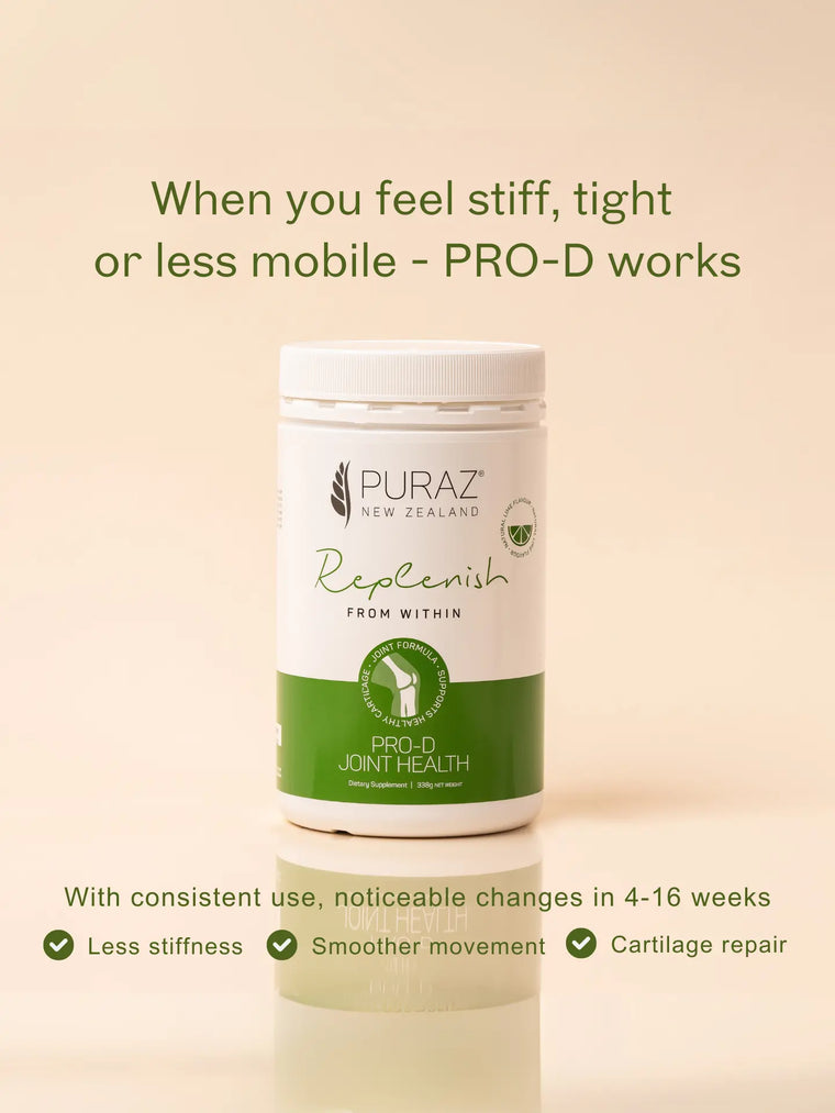 Puraz PRO-d Joint Health supplement tub for mobility and joint comfort