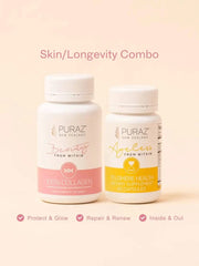 Puraz Skin/Longevity Combo with collagen and Telomere Health bottles